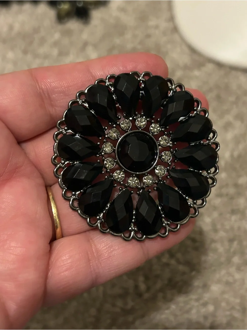 Premier Designs Vintage Black Statement Flower Pendant, Necklace and bracelet